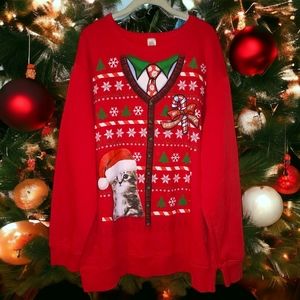 Kitty In My Pocket Crazy Cat Dude Faux Ugly Christmas Sweater